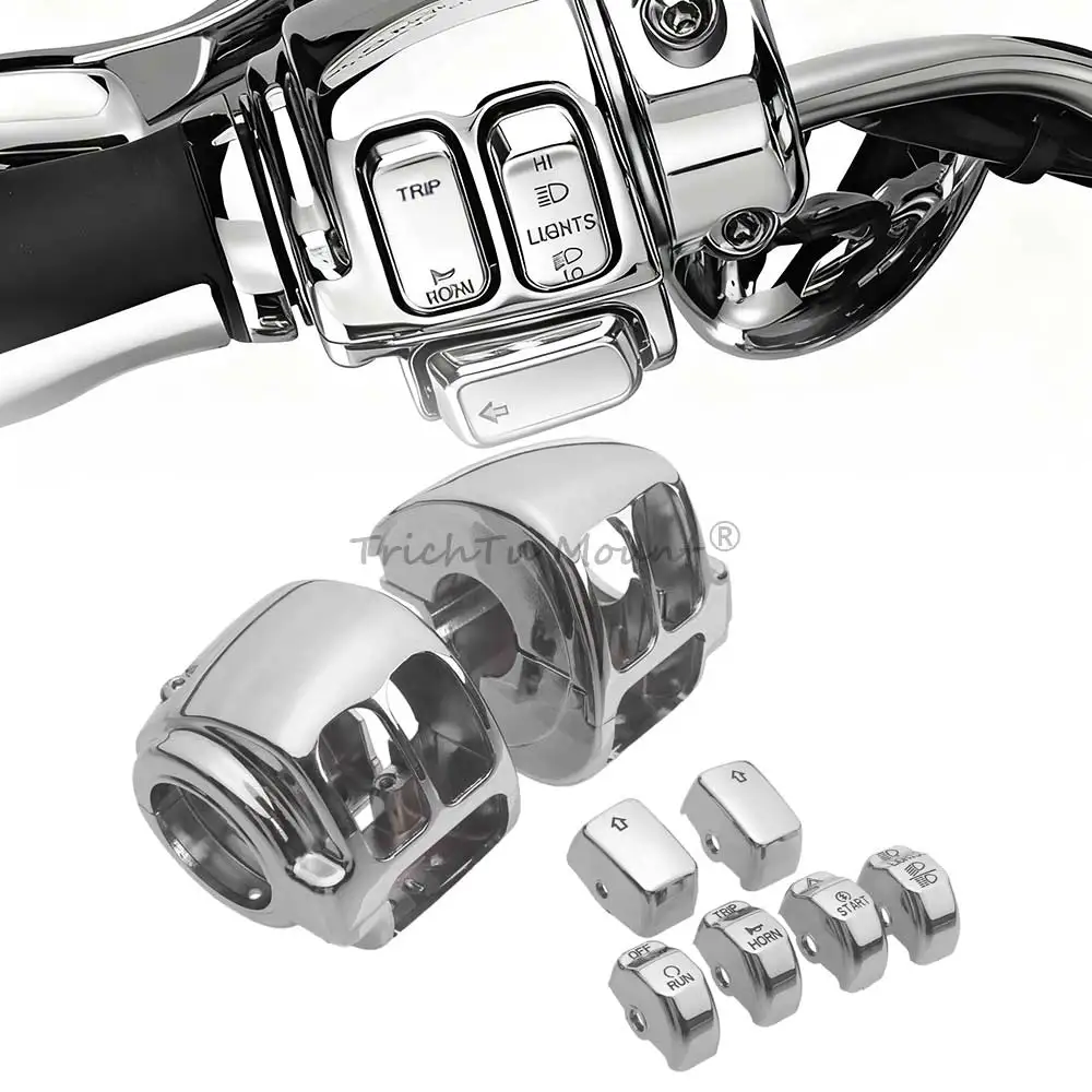 

Chrome Motorcycle Switch Housing Handlebar Control Button Cover Caps Kit For Harley Softail Dyna FXDL Sportster Iron 883 1200