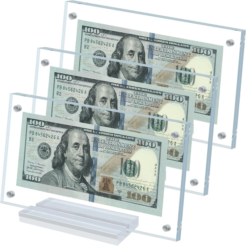 1/2Pcs Clear Acrylic Display Frame With Base Commemorative Coin Dollar Bill Holder Desktop Exhibition Stand Home Decor Accessory