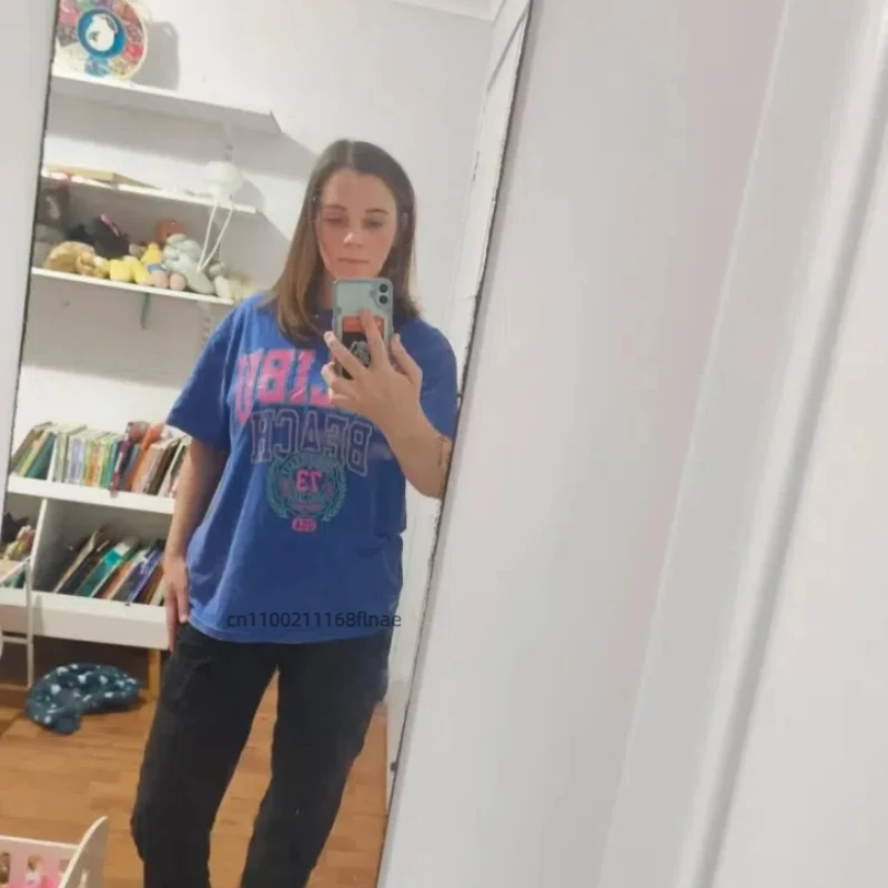 Новая одежда для уличных танцев, летняя пляжная стираная футболка, женская футболка из чистого хлопка с буквенным принтом, унисекс, уличный повседневный топ в стиле хип-хоп