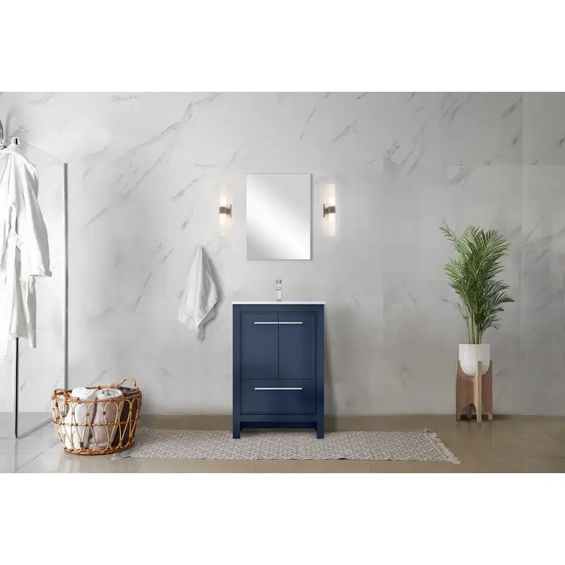 Navy Blue Bath Vanity 24"W x 20"D, Cultured Marble Top with Chrome Faucet Set for Bathroom Sink
