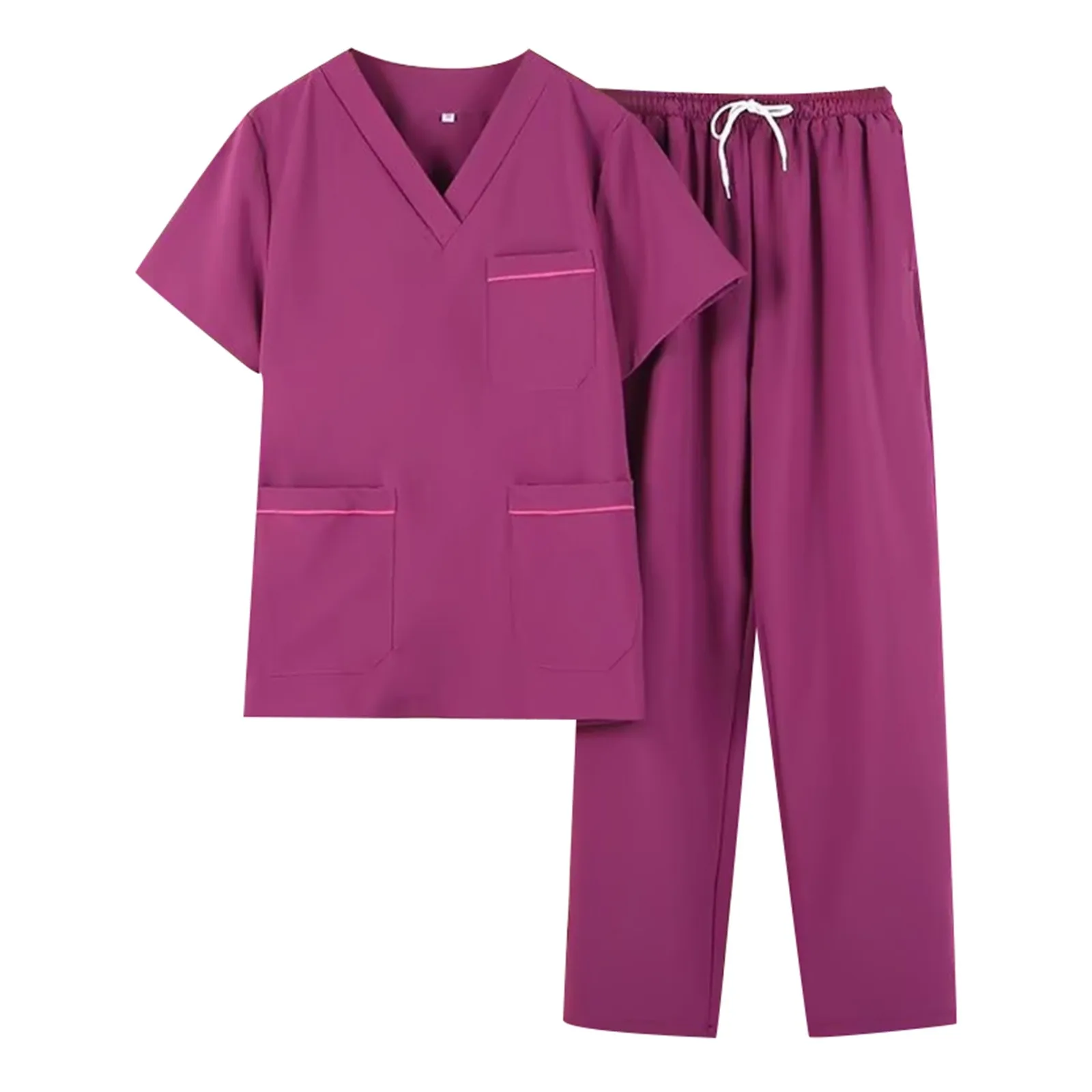 Mulheres Monocromática Terno Cirúrgico, Enfermeira Scrubs Conjuntos, Médicos Uniformes, V Pescoço Blusa de Manga Curta, Calças