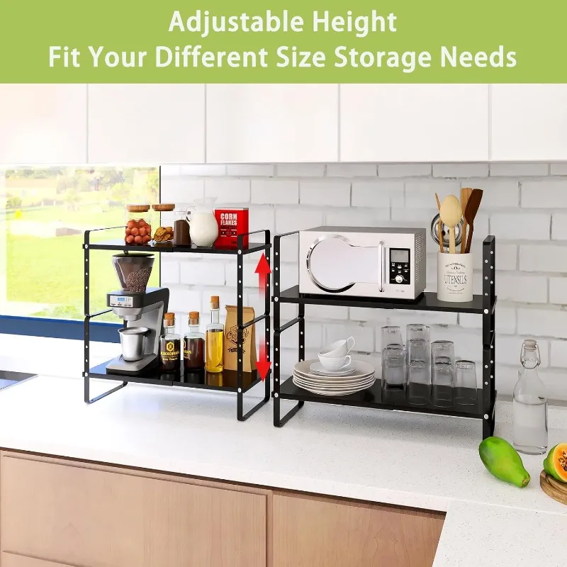 ขยายตู้ชั้นวางOrganizer Rack,STACKABLE KITCHEN Countertop Organizerชั้นวางของ,ปรับได้ (สีดํา,2 แพ็ค)