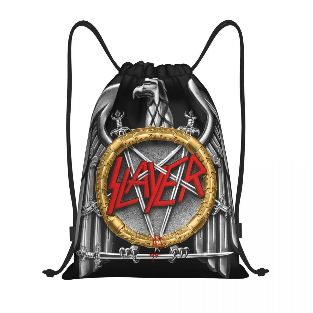 Silvers Eagle Slayers Metal Band Drawstring Backpack Sports Gym Sackpack String Bag for Cycling