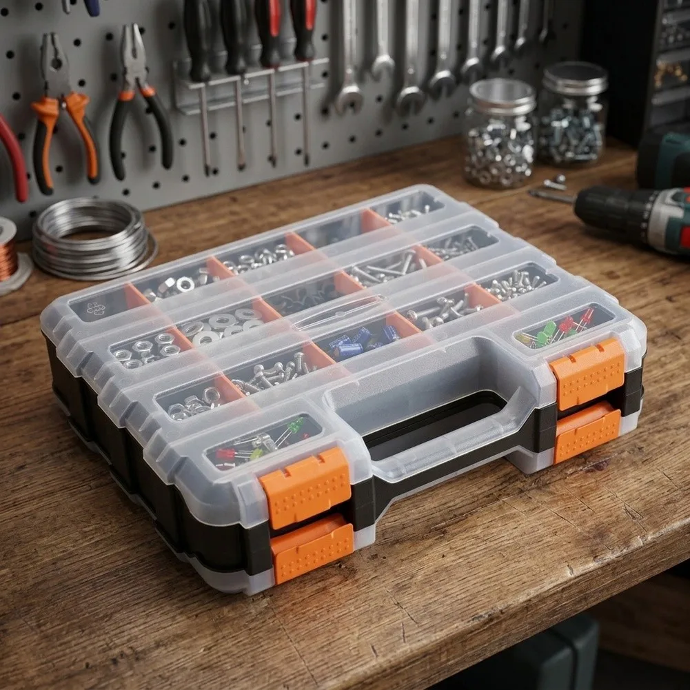 for Tool Organizer Box Double Sided Design with Removable Dividers Transparent Lids Sturdy Snapping Locks for Workshop Use