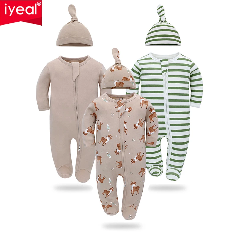 

IYEAL 100% Cotton Infant Spring Fall Pajamas Bebe Costume Home Wear Newborn Rompers Baby Boy Girl Toddler Clothes 3Pcs/Lot