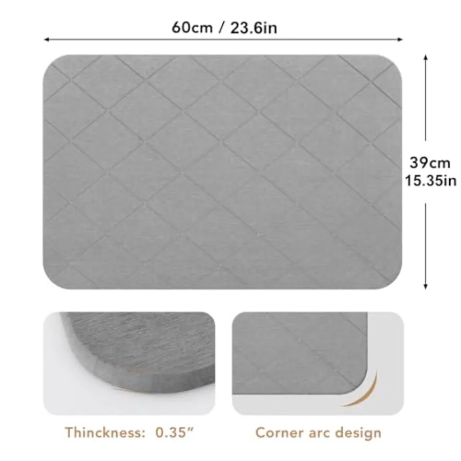 Stone Bath Mat, Diatomaceous Earth Shower Mat, Non-Slip Super Absorbent Quick Drying Bathroom Floor Mat, 2 Pack, Grey, Pattern