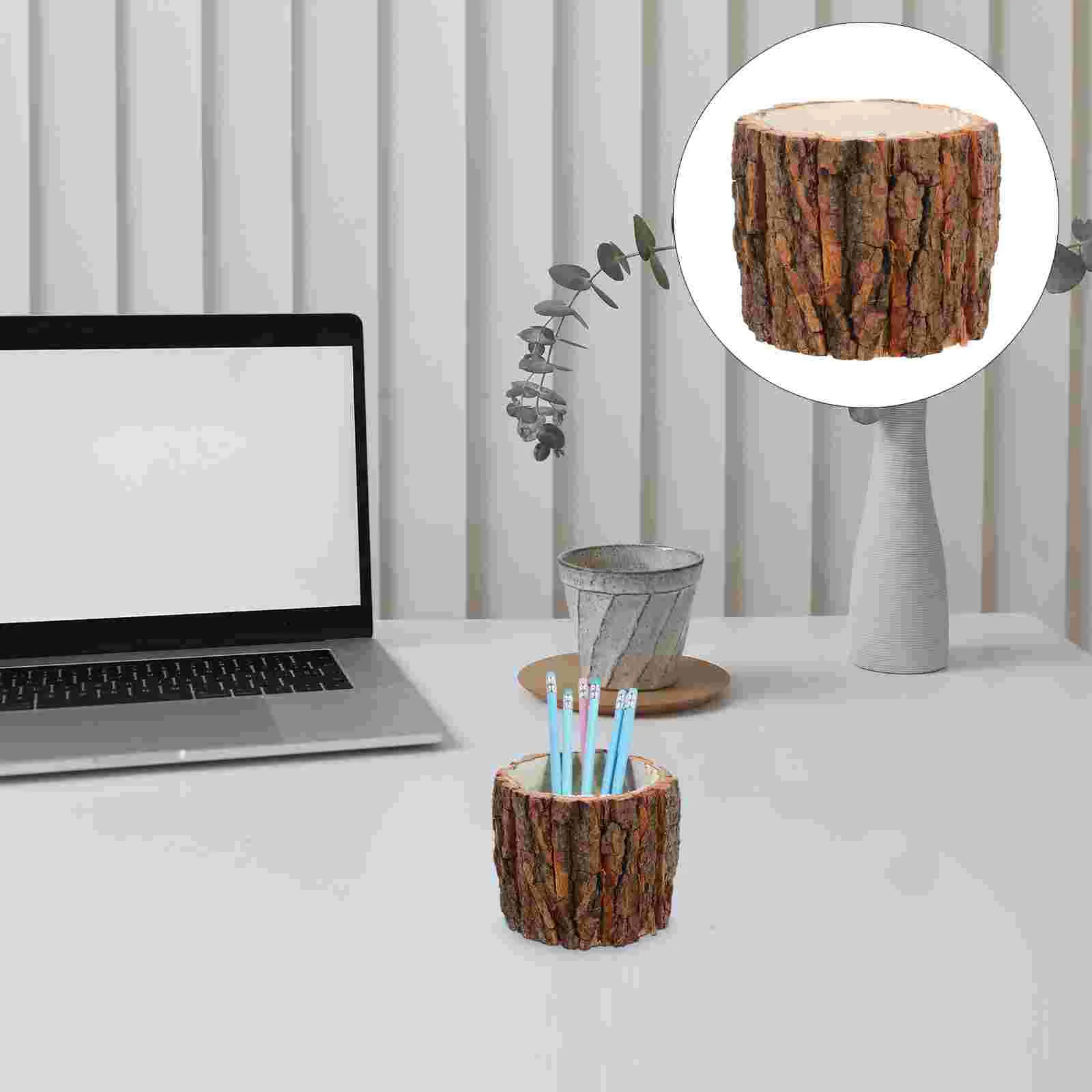 

2 Pcs Pen Holder Desktop Decoration Organizer Pencil Kitchenware Accessory Storage Bucket Wooden Large Capacity Tabletop