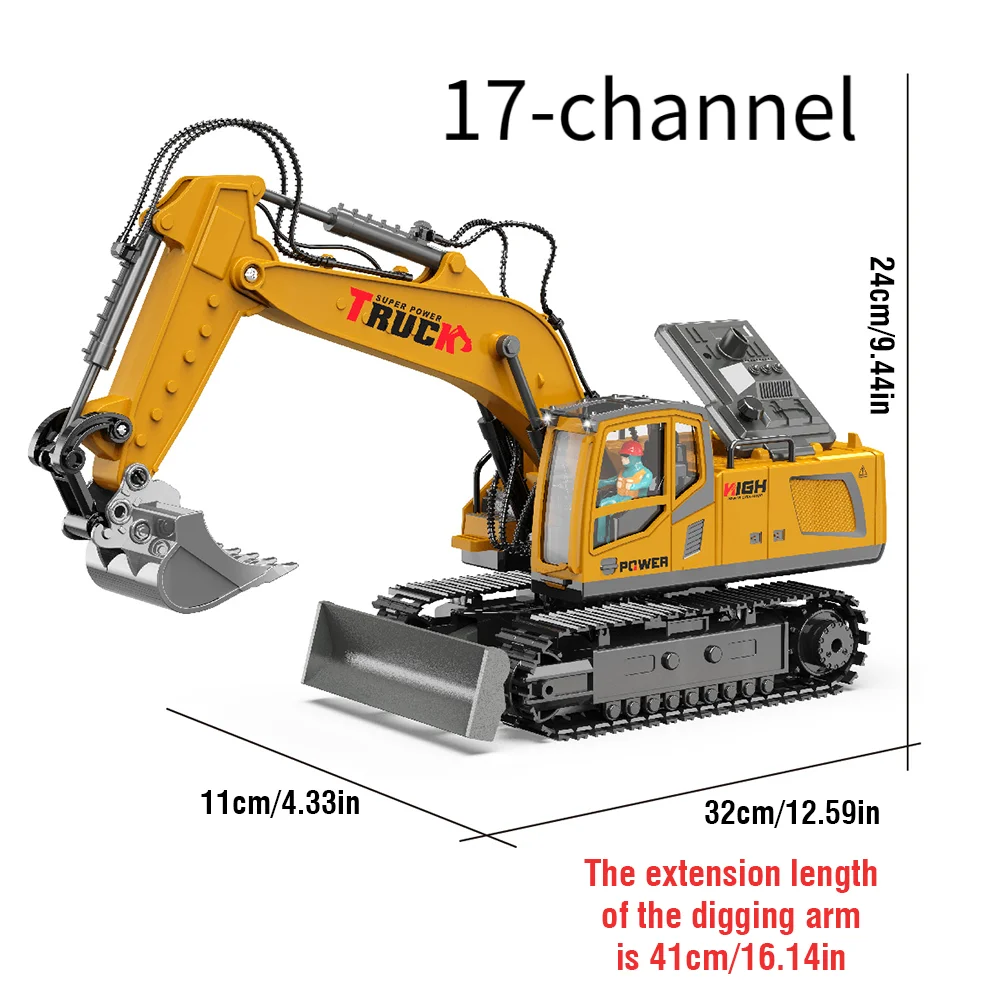 Mainan mobil RC 17CH anak-anak, kendaraan ekskavator konstruksi Remote kontrol, Crawler tanpa kabel multifungsi untuk hadiah anak laki-laki