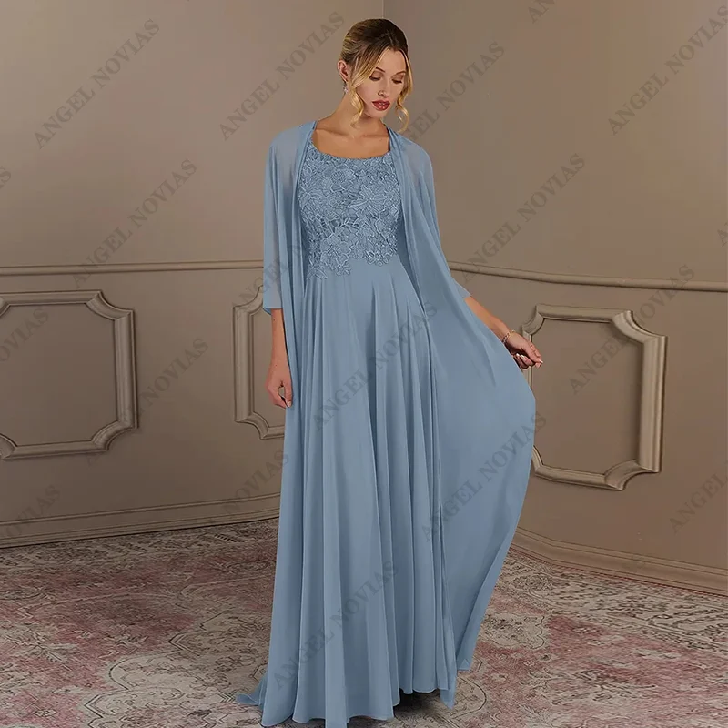 

Long Plus Size Stormy Blue Mother of Bride Dresses with Jacket for Formal Party 2025 Scoop Wedding Party Gown New