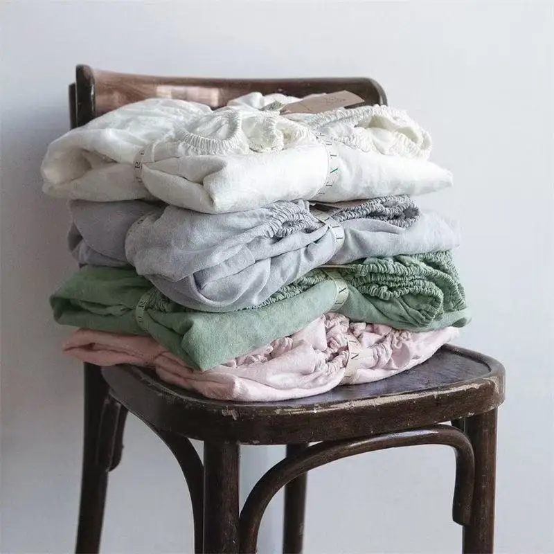 

100% Linen Fitted Sheet 90/180/150x200 Mattress Cover Elastic Band Bed Sheet Queen King Size No Pillowcases Included