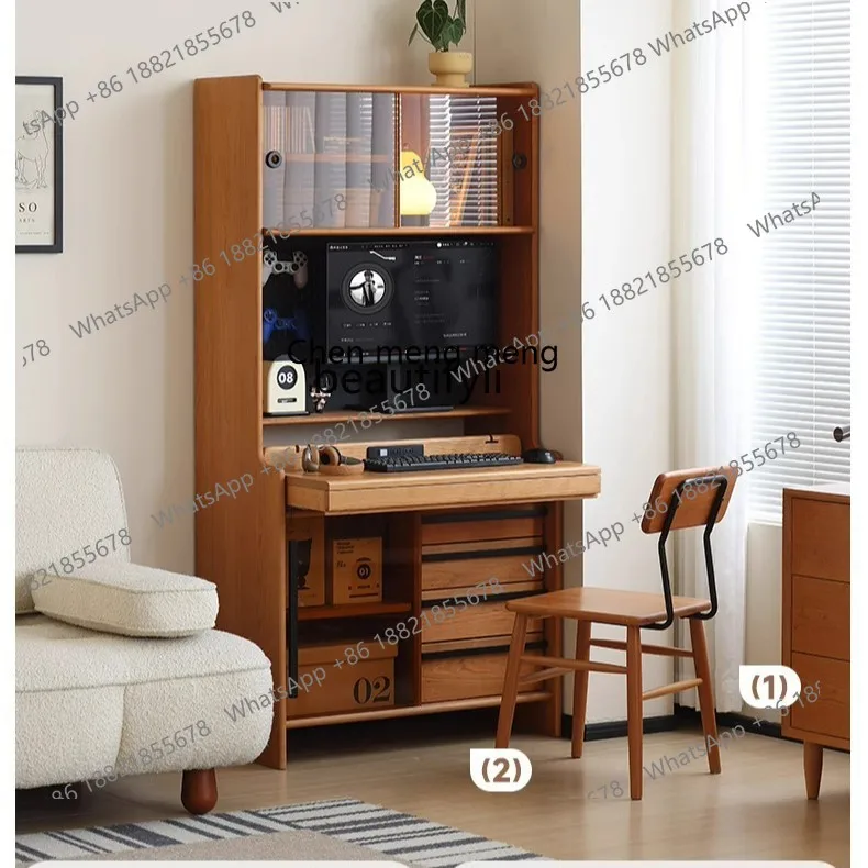 X Nordic Home Desk Bookshelf Bedroom Solid Wood Extendable Computer Desk Bookshelf