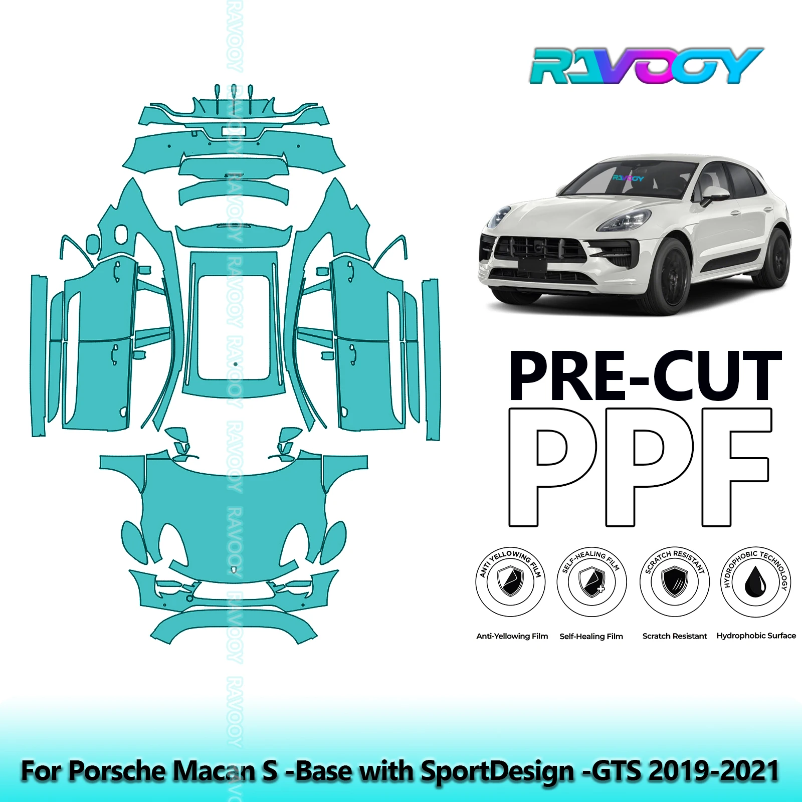 

8.5Mil Precut PPF Paint Protection Film Full Vehicle Clear Bra For Porsche Macan S -Base with SportDesign -GTS 2019-2021