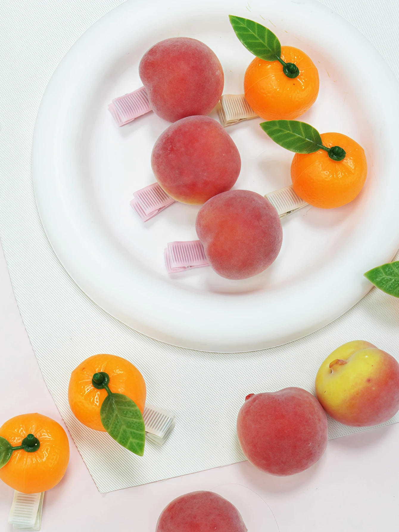 

Cute Imitation Fruit Hair Clips - Peach/Orange Bangs & Side Clips for Daily Wear,Korean Sweet Style Hair Accessories