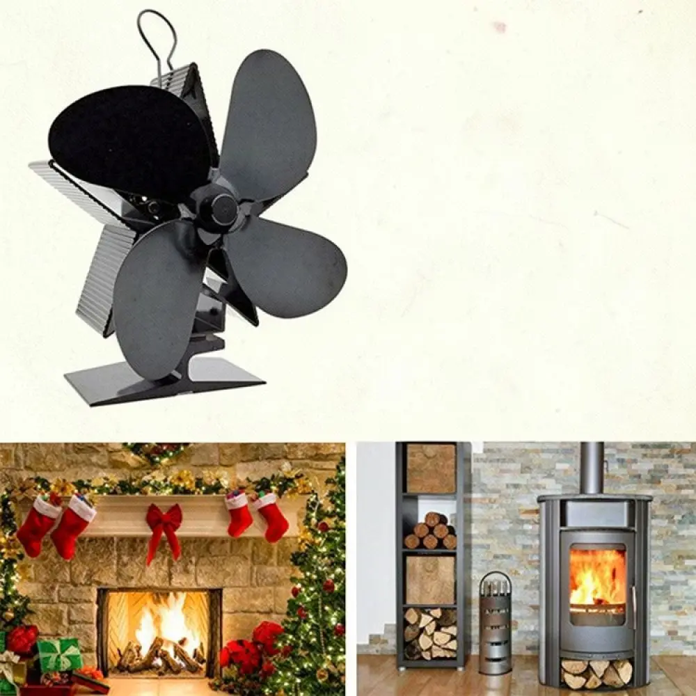 Four Blade Thermal Fireplace Fan Quiet Metal Blower For Wood Stove Heating Improvement Winter Home Comfort Appliance