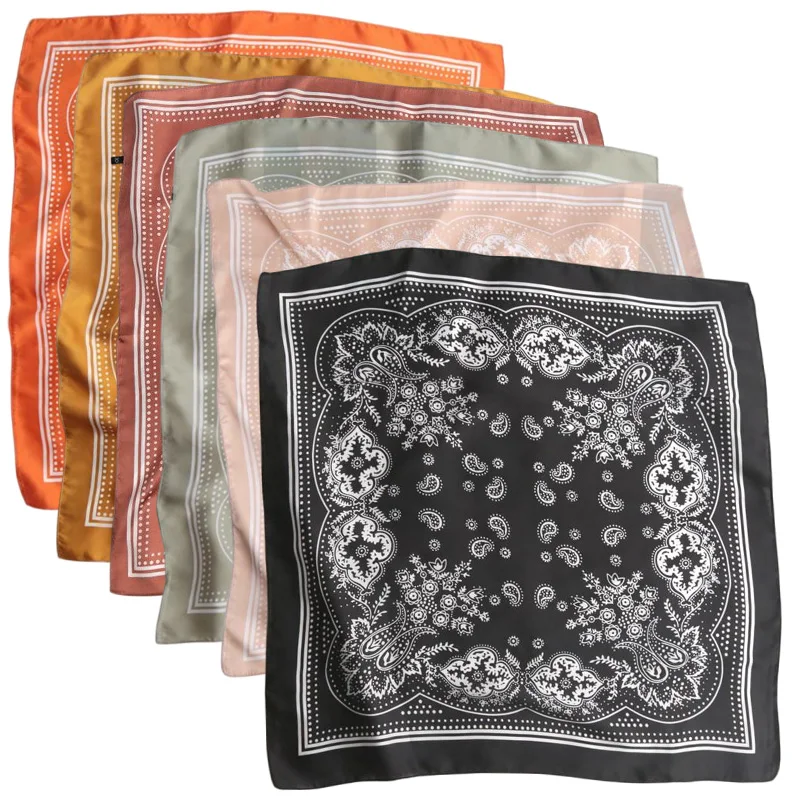 Foulard carré de luxe à motif cachemire pour femme, en satin, doux, 70x70cm, utilisable comme bandeau pour cheveux, bandana, foulard de cou, hijab et accessoire pour cheveux féminin