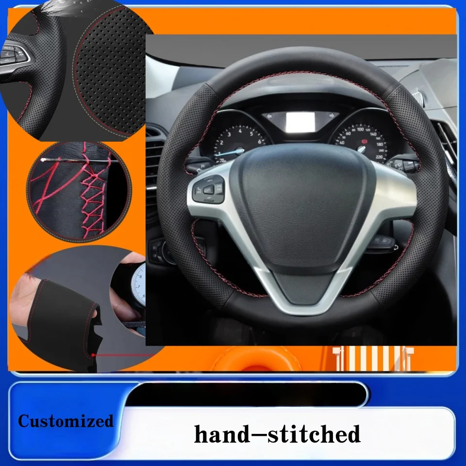 

Индивидуальный сшитый вручную кожаный чехол на руль из микрофибры для Ford EcoSport 2014-2017 для Fiesta 2008-2017, аксессуары