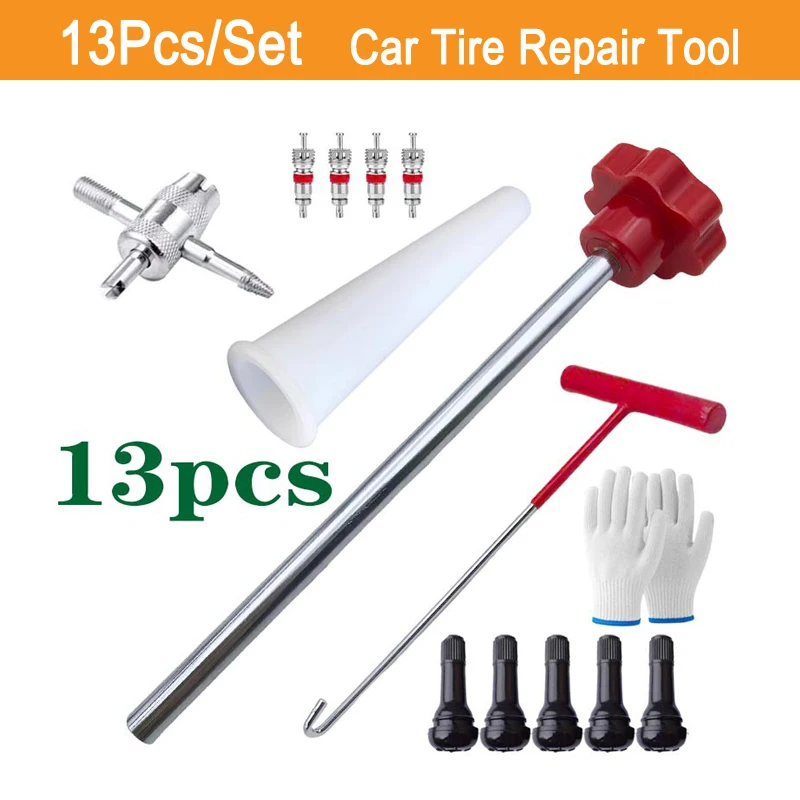

13Pcs/Set Car Tire Repair Tool Valve Installation Tool Set Easy Replace Leaking Tire Valve Stem by Hand