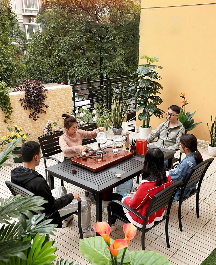 Courtyard Outdoor Garden Outdoor Balcony Plastic Wood Tables And Chairs