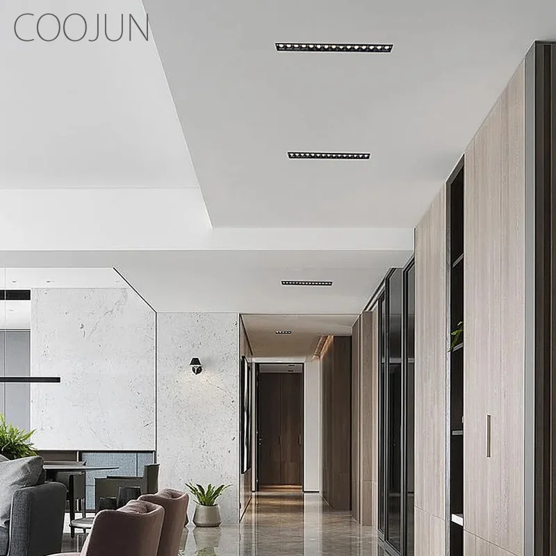 COOJUN LED Recessed Spotlight Kits Black White Trim Linear Array Downlight Ceiling Light Living Room Wall Wash Lamp Linear Light