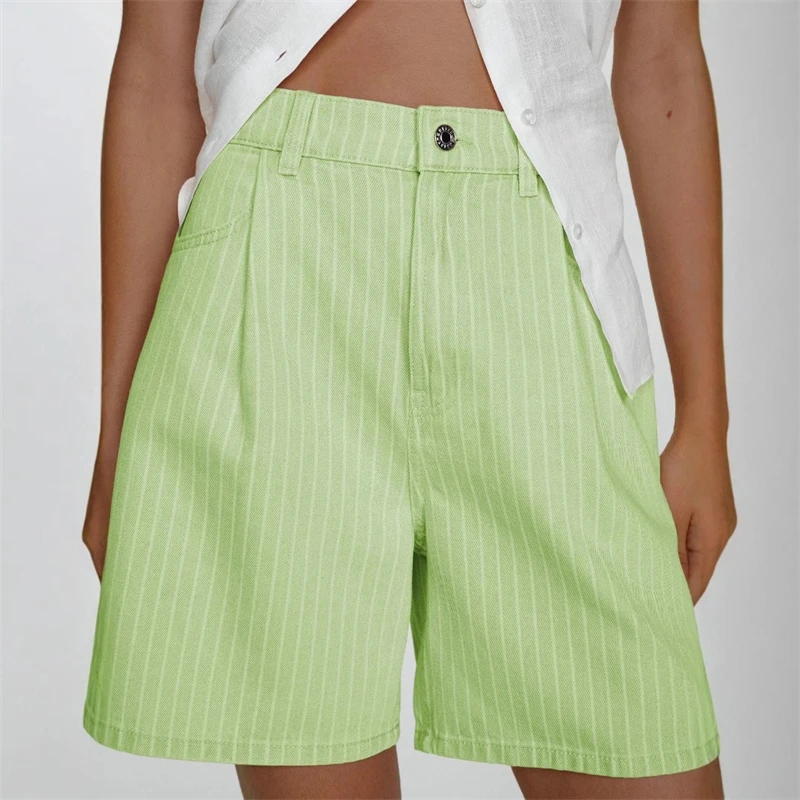 

Джинсовые шорты с высокой талией, женские свободные шорты больших размеров в полоску, повседневная летняя модная удобная модная пляжная одежда