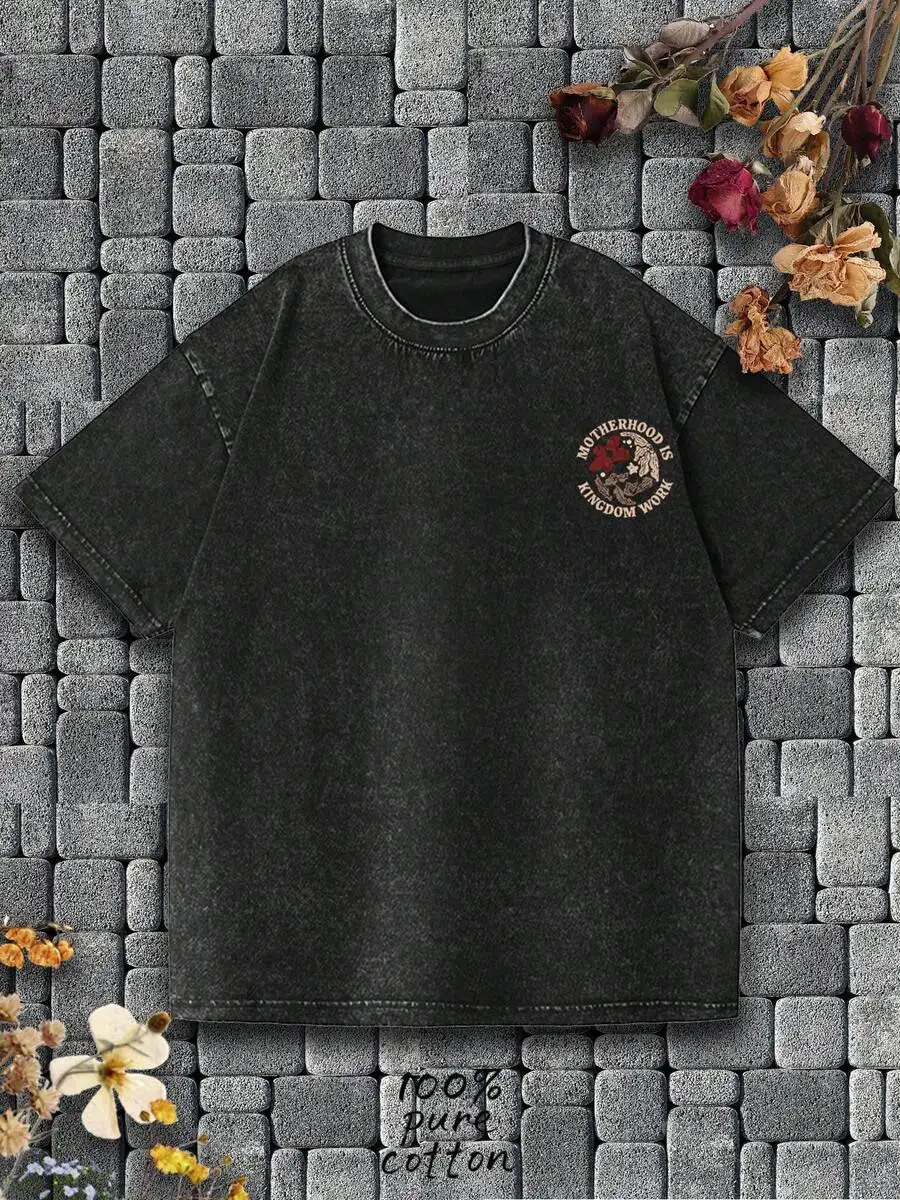 Vintage Christian Motherhood T-Shirt - Proverbs 31:25-27 Floral Design - 100% Cotton, Short Sleeve, Stylish & Comfortable - Perfect Gift for Believers