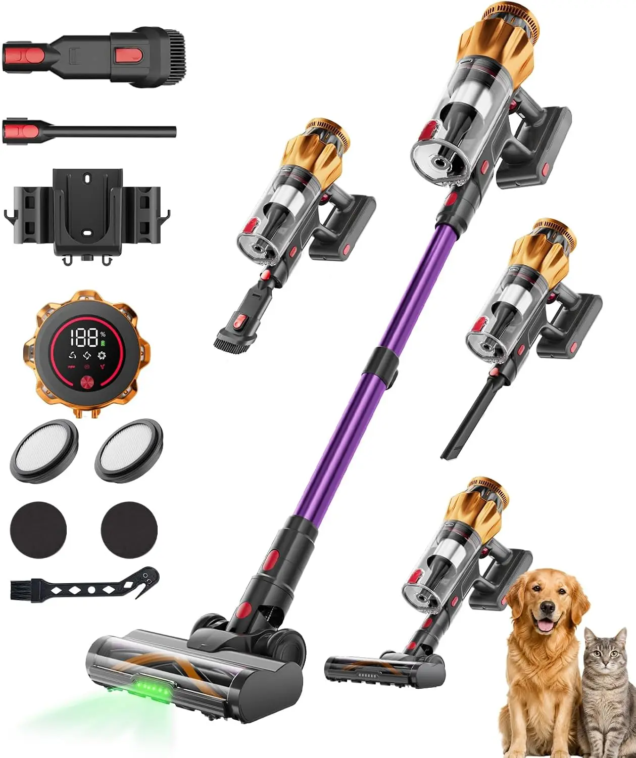 8-in-1 Cordless Stick Vacuum, 750W 70KPA Home Vacuum Cleaner, 75-Min Rechargeable Wireless Vacuum with Anti-Tangle, Lightweight for Pet Hair, Hardwood Floors and Carpet