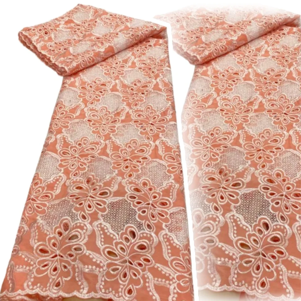 

2025 French Mesh Milk Silk Lace Fabric African Tulle Chiffon Lace Fabric 5 Yards for Nigeria Bridal Wedding Party Dresses SZ1205