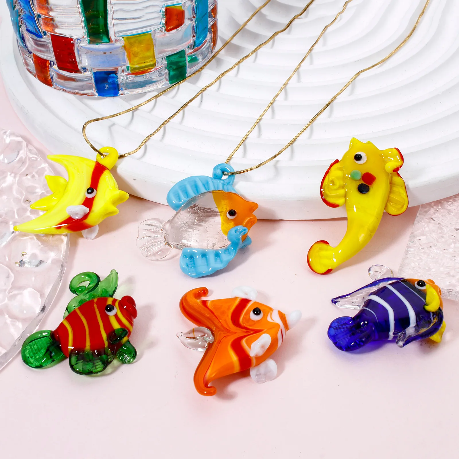 DoreenBeads 1PCs 3D Lampwork Charms For Jewelry Making Tropical Fish Tiny Statue Ornaments Aquarium Decor DIY Necklace Pendant