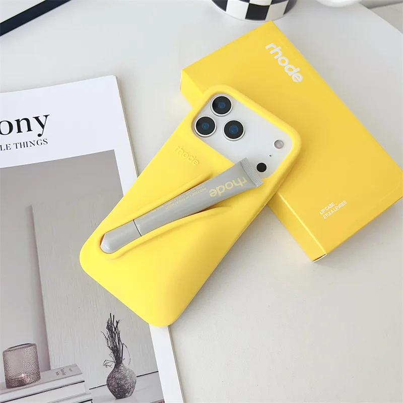 مجموعة هدايا مكياج رود لهاتف آيفون 17 اير 11 12 13 14 15 16 17 برو ماكس حافظة من السيليكون السائل الفاخر + حقيبة مستحضرات التجميل + أحمر الشفاه