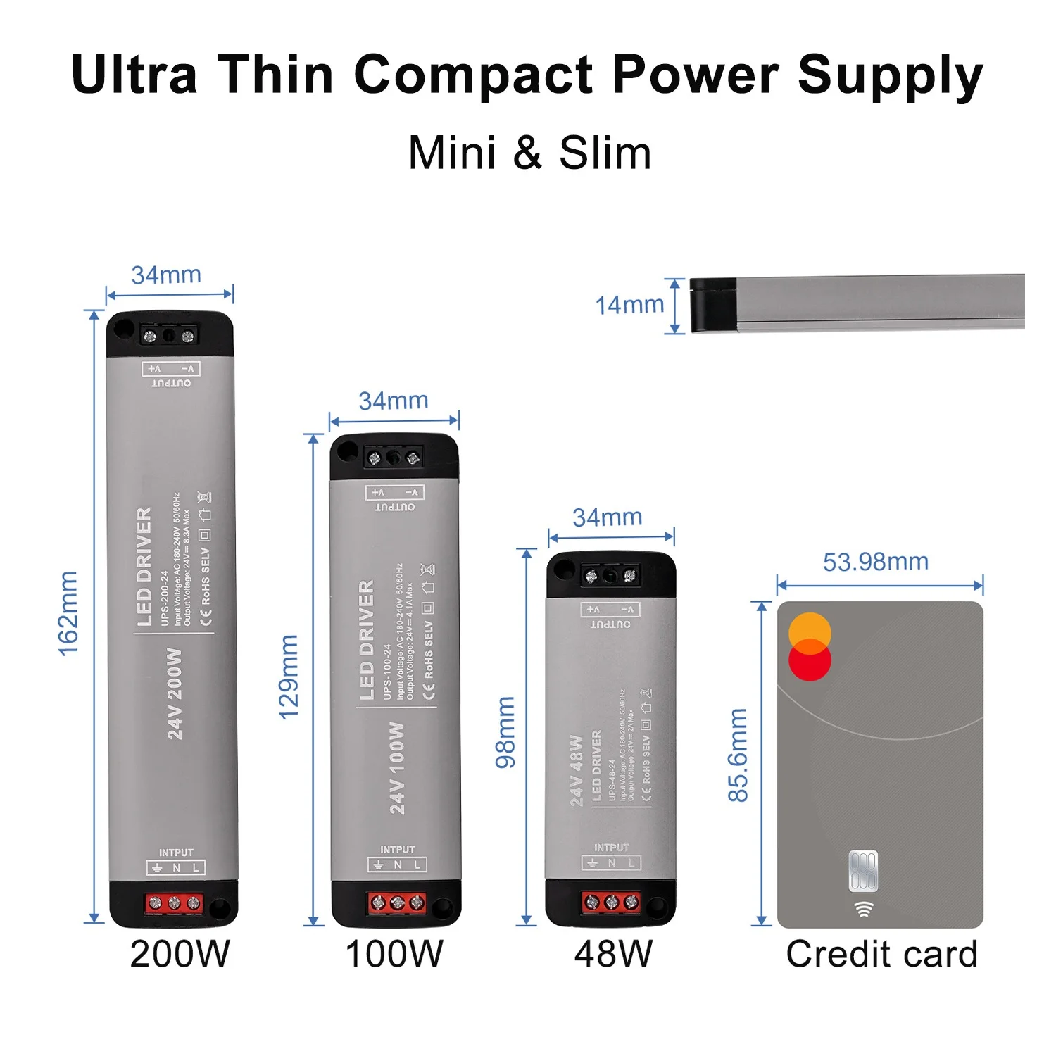 Mini LED Power Supply AC180-240V to DC12V/24V 48W 72W 100W 150W 200W Lighting Transformers Adapter Driver For LED Strip Light