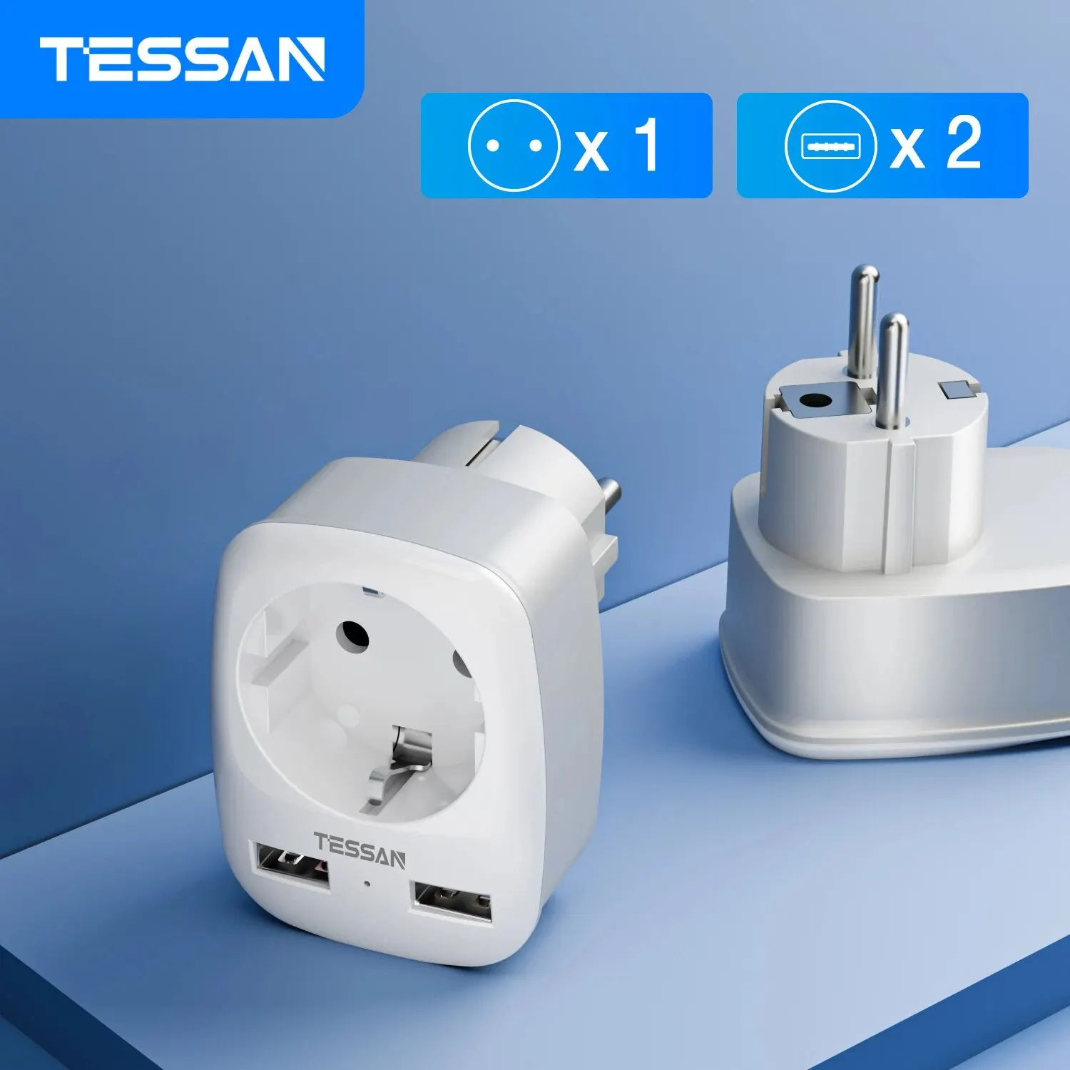 TESSAN EU Plug Wall Socket Extender with 1 AC Outlets and 2 USB Ports 5V 2.4A Adapter 3-in-1 Plug Socket Charger for Home Travel