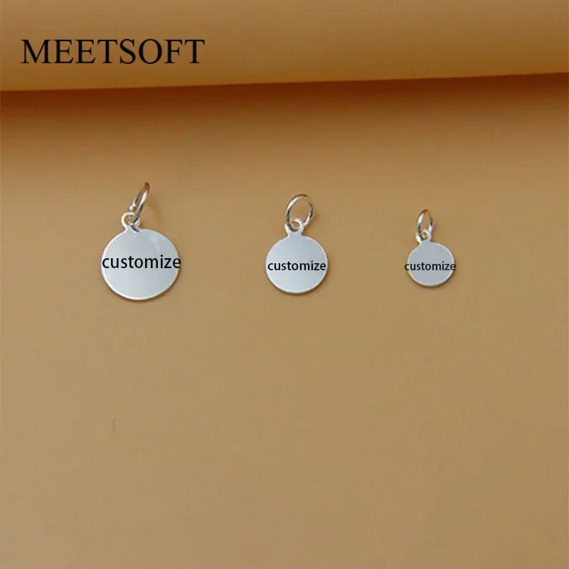 MEETSOFT 925 Silver 6-10MM Round Medal Disc Custom Engrave Logo Pendant Charms of DIY Handmade Engraving  Accessories Wholesale