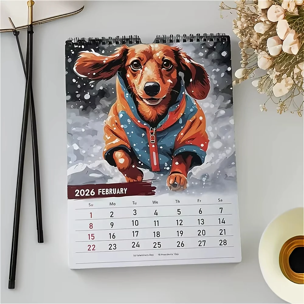 

2026 Dog Calendar Creative Dachshund Design Daily Weekly Monthly Agenda Planner Organizer Home Ornaments Hangable Wall Calendar