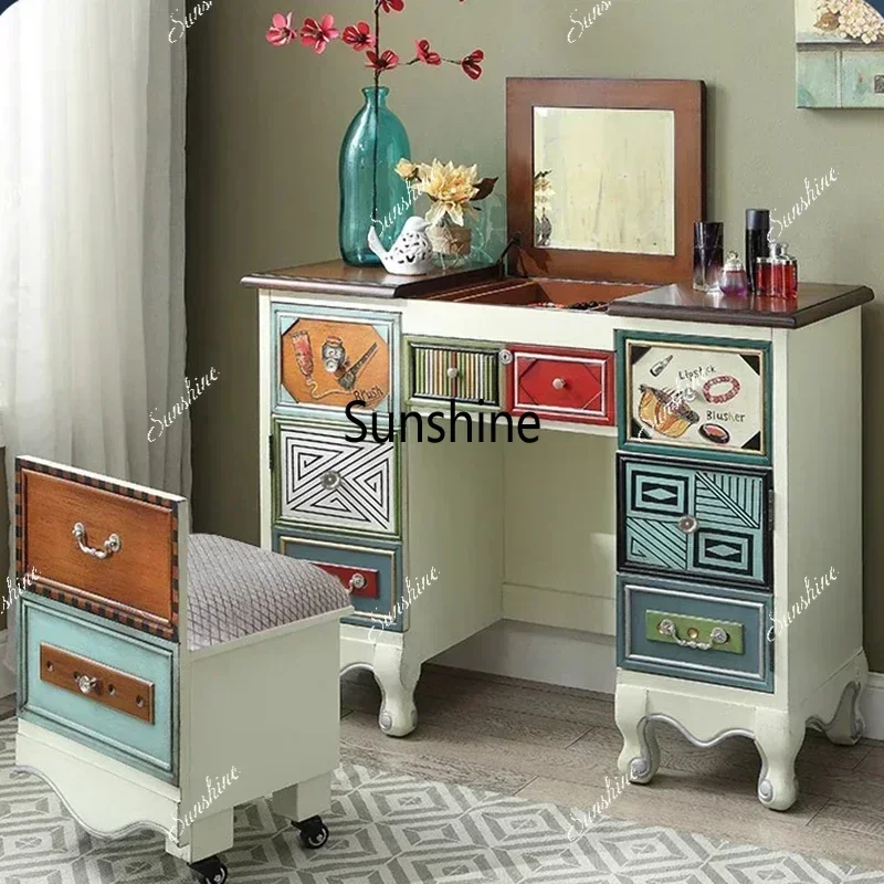 

Modern Aesthetic Dresser Vintage Style Stool Wood Dresser Make Up Cabinet Tocador De Maquillaje Mueble Con Espejo FurnitureY
