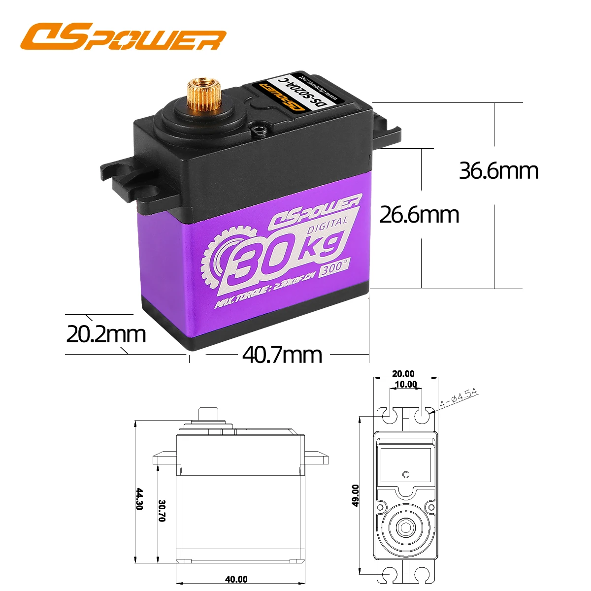 DSpower 30KG Wodoodporne serwomechanizmy RC z metalową przekładnią do samochodów gąsienicowych 1/8 1/10 RC High-Speed Car 300 Degree Wltoys Trx4m Axial Scx10