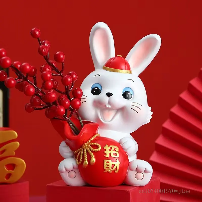 Auspicious Rabbit Storage Tray, Home Decor, Desktop, Living Room, Bedroom, Key Storage, Joyful Red Vase Accessories, New