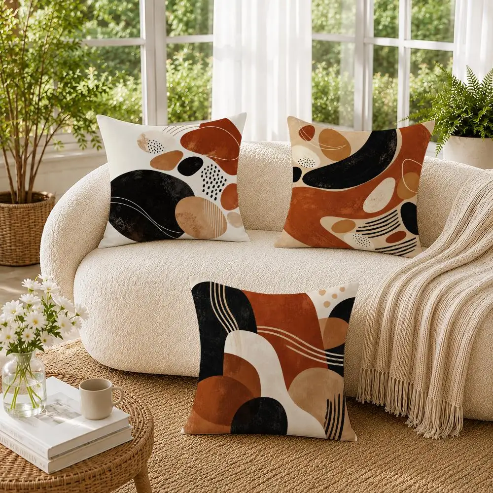 Earth Tone Minimalist Abstract Boho Cushion Cover Soft Short Pillow Cases Hidden Zipper Cutecore Sofa Bedroom Home Decor Gift