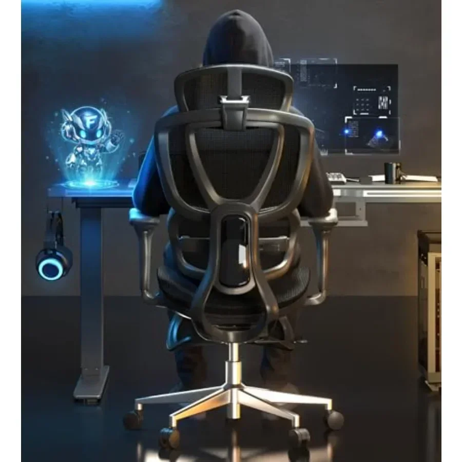 Sentinel Premium Ergonomic Gaming Chair for home office use, mesh back and PU leather seat, black with gray stitching, lumbar s