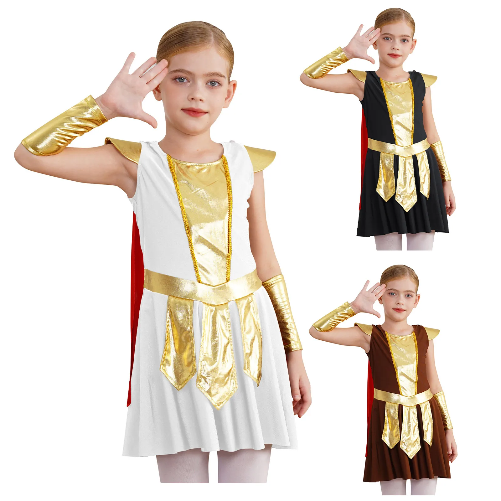 أطفال بنات هالوين المحارب الروماني القديم زي القرون الوسطى الجندي المصارع تأثيري فستان الحفلات كرنفال لعب الأدوار فستان #2