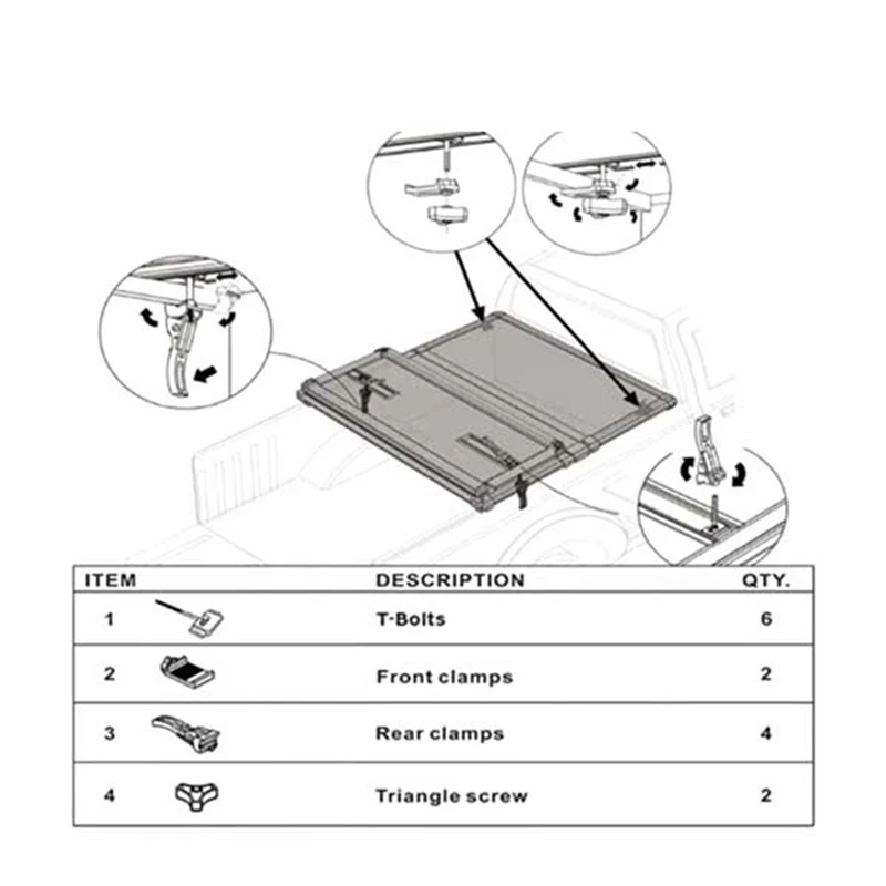 Capa Tri-Fold Tonneau, Peças universais para caminhão rígido, Tampa de carga, Kit de fixação