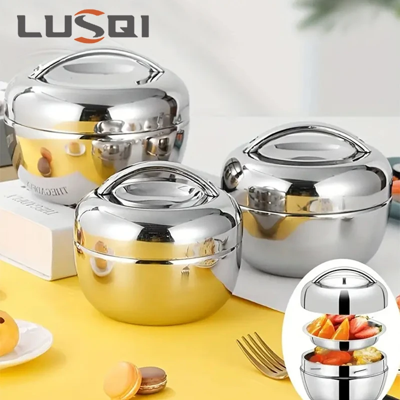 LUSQI 0.8L/1L Thickened Double-Layer Stainless Steel Apple Lunch Box Heat Preservation Portable Lunch Box Work Students