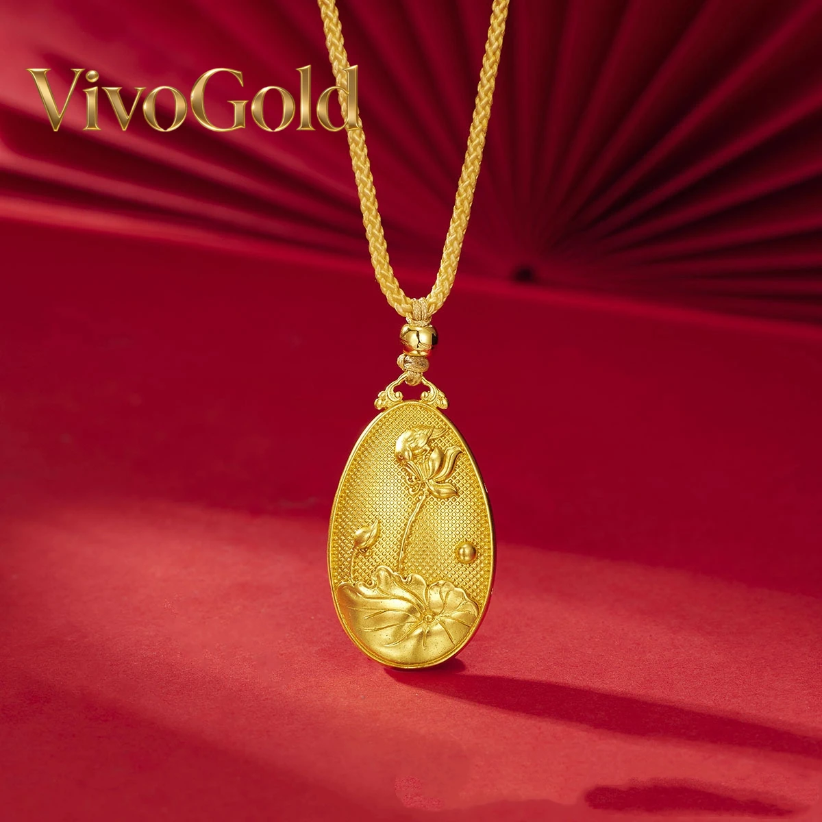 

VivoGoldGold shop 24K real gold water droplet pendant lotus seed pendant au9999 pure gold necklace for women braided necklace