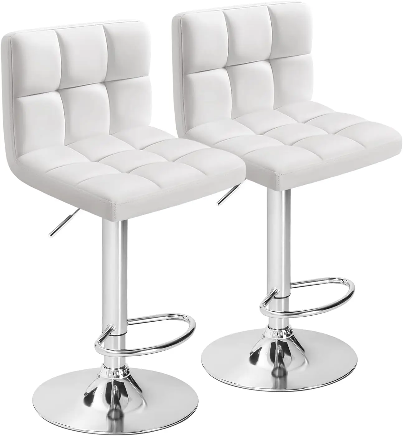 Bar Stools Modern Pu Leather Swivel Adjustable Hydraulic Bar Stool Square Counter Height Stool Set of 2 (White)