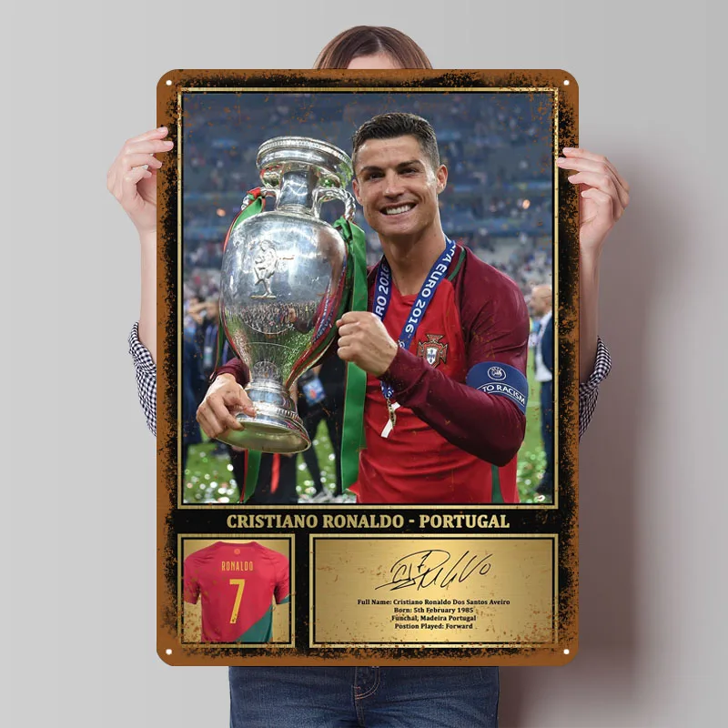 كريستيانو رونالدو البرتغال اليورو 2016 الكأس علامات معدنية الرياضة المشارك زينة للمنزل عناصر الديكور الديكور غرفة المعيشة
