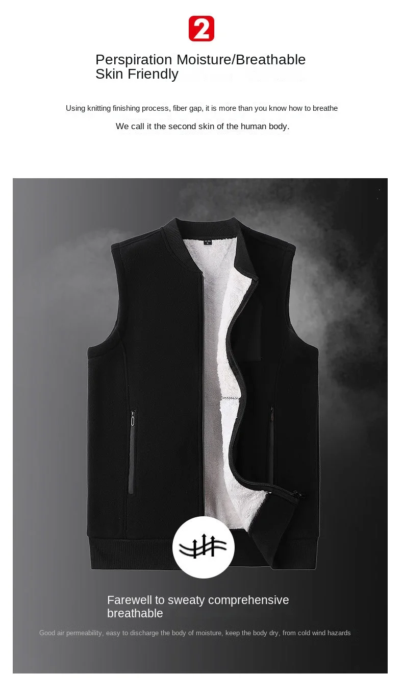 Herren Winterweste, ärmellos, Stehkragen, einfarbig, Fleece, dick, warm halten, Übergröße, Nackenschutz, Winterweste für den Alltag – Detail 9