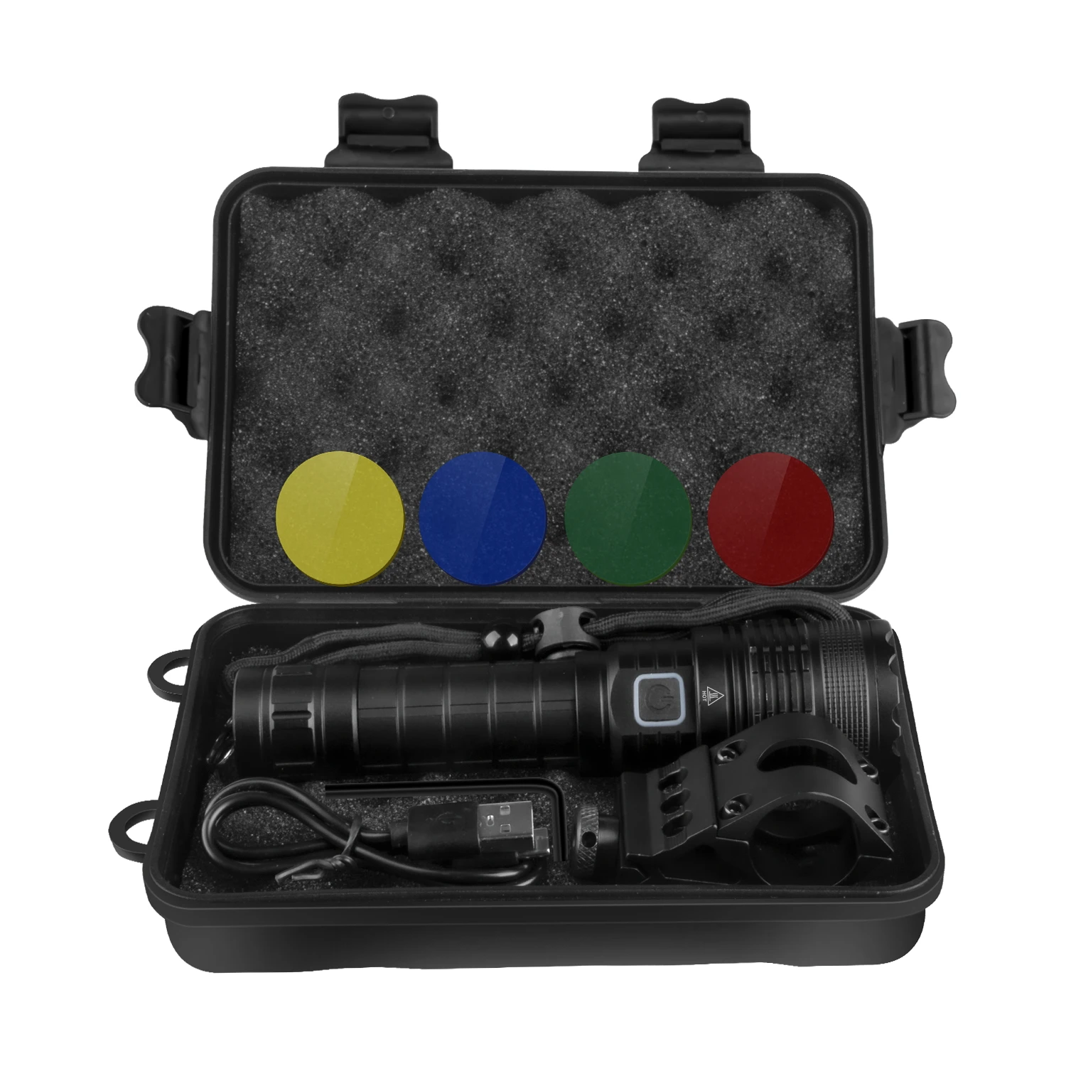 XML-L2 LED 5Modes 1600 Lumens 5-colors Lens Light USB Rechargeable Tactical Flashlight 18650 Portable Long Distance Light