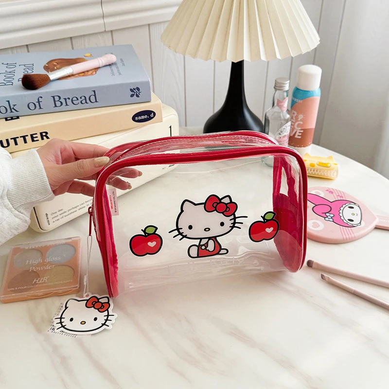 Sanrio Hello Kitty transparante make-uptas, waterdichte cosmetische tas met grote capaciteit, draagbare reistoilettas voor dames en meisjes