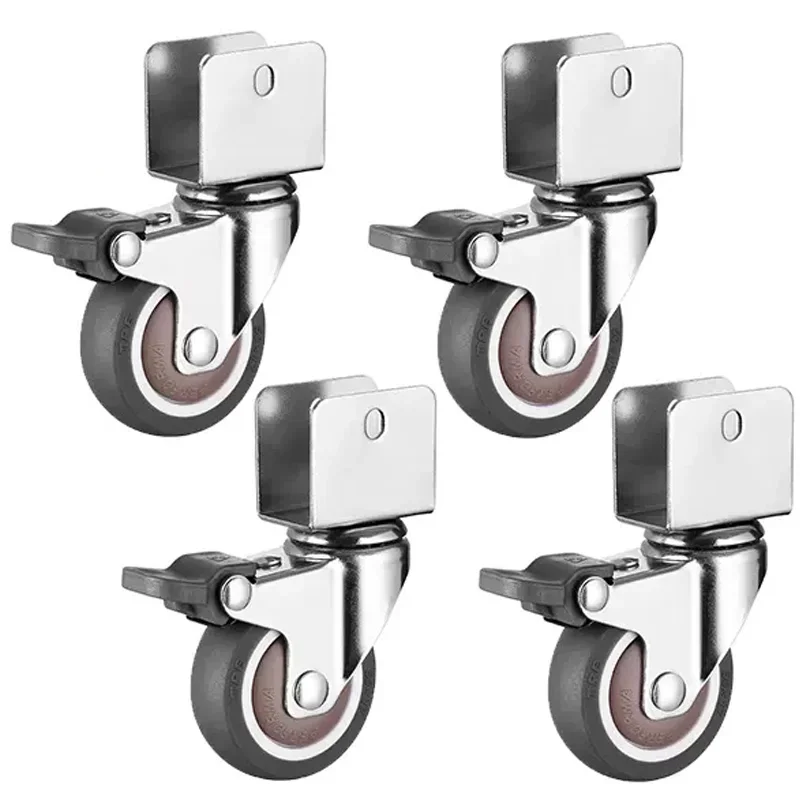 Rotary Caster Wheels 4pcs Locking Carrier Wheel Swivel 360°degree Furniture Children's Bed Moving Noiseless Castor With Brake