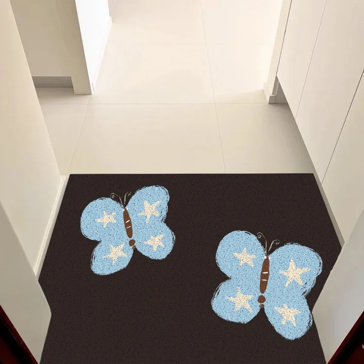 Butterfly PVC Loop Coil Doormat Decorative Entryway Rug Anti-slip Dust Remove Cuttable Washable Front Door Floor Mat