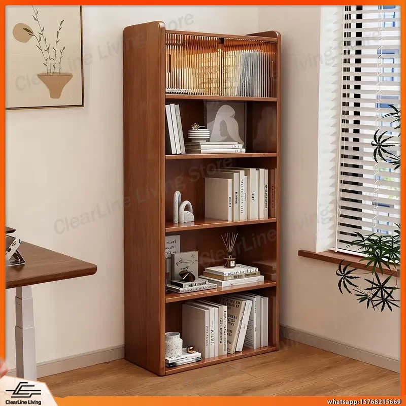 Solid Wood Bookshelf Floor to Ceiling Bookcase for Living Room Bedroom Study Kids Room 5 Tier Shelves with Back Panel Modern